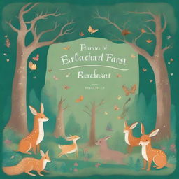 A beautifully illustrated book cover featuring an enchanting forest scene with magical creatures and a hidden treasure