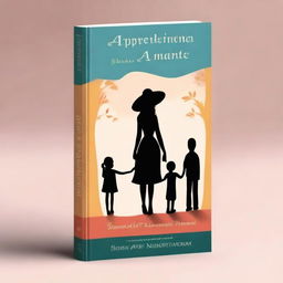 A book cover design featuring three shadows followed by an adult woman, a small child, and an adult man