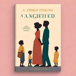 A book cover design featuring three shadows followed by an adult woman, a small child, and an adult man