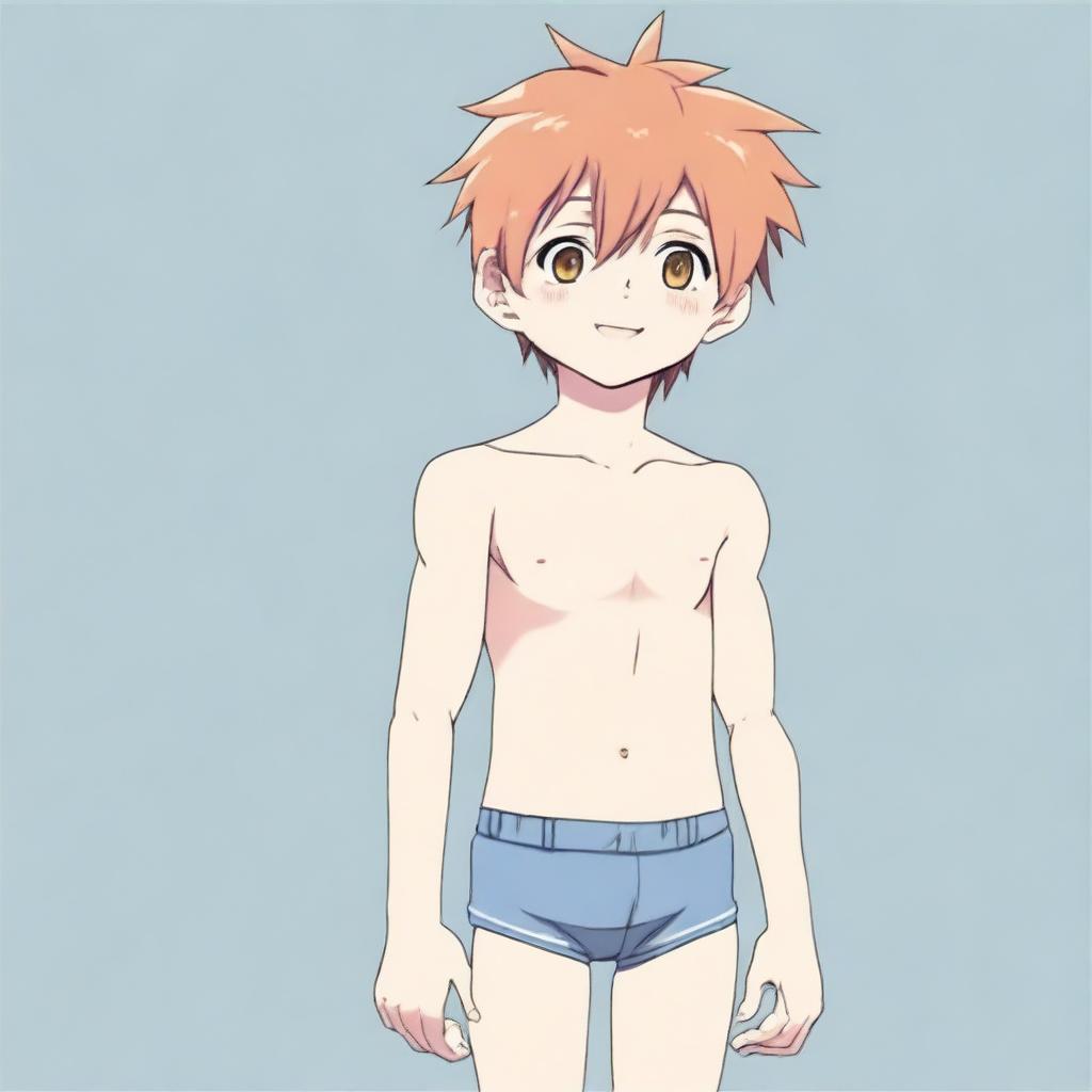 An anime-style boy wearing only underwear