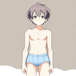 An anime-style boy wearing only underwear