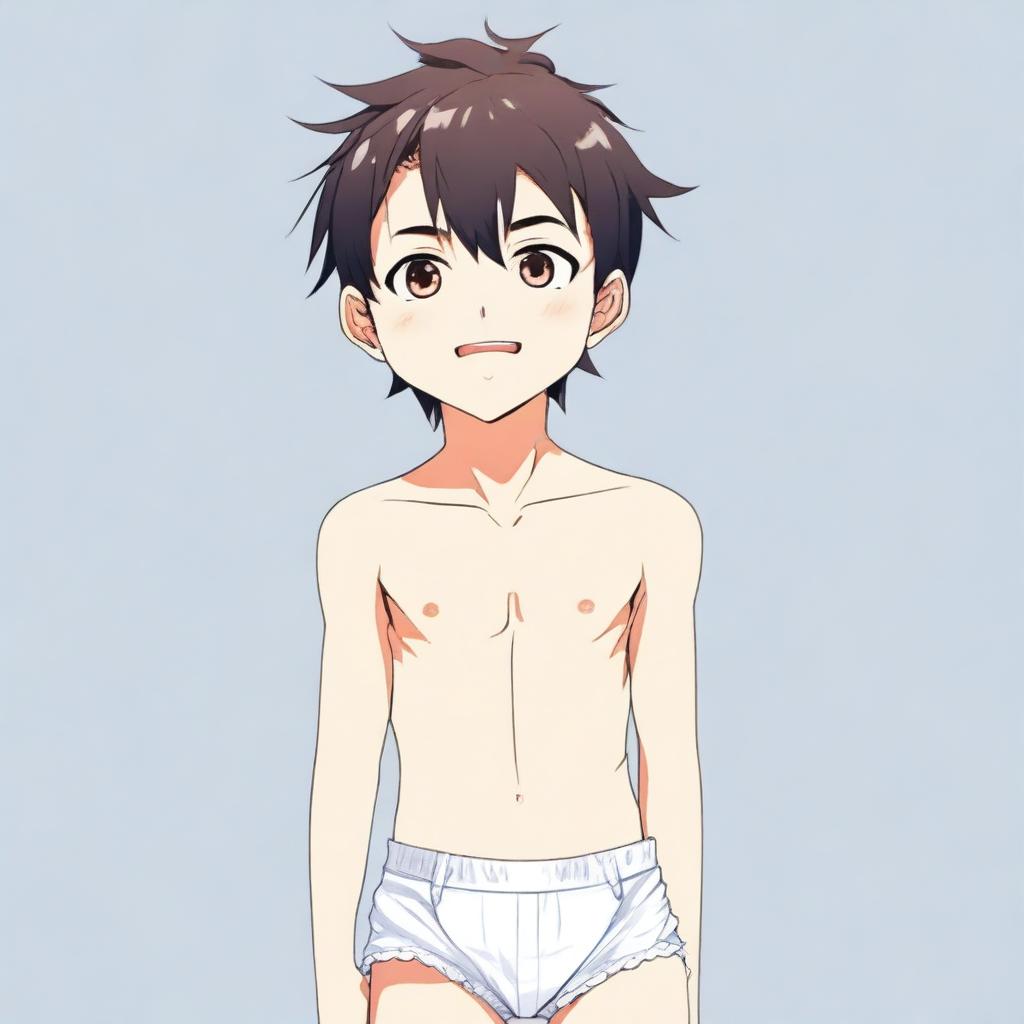 An anime-style boy wearing only underwear