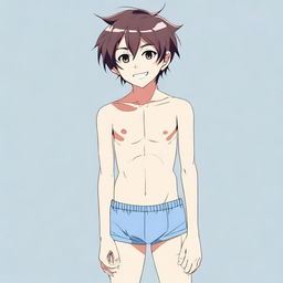 An anime-style teenage boy wearing only underwear