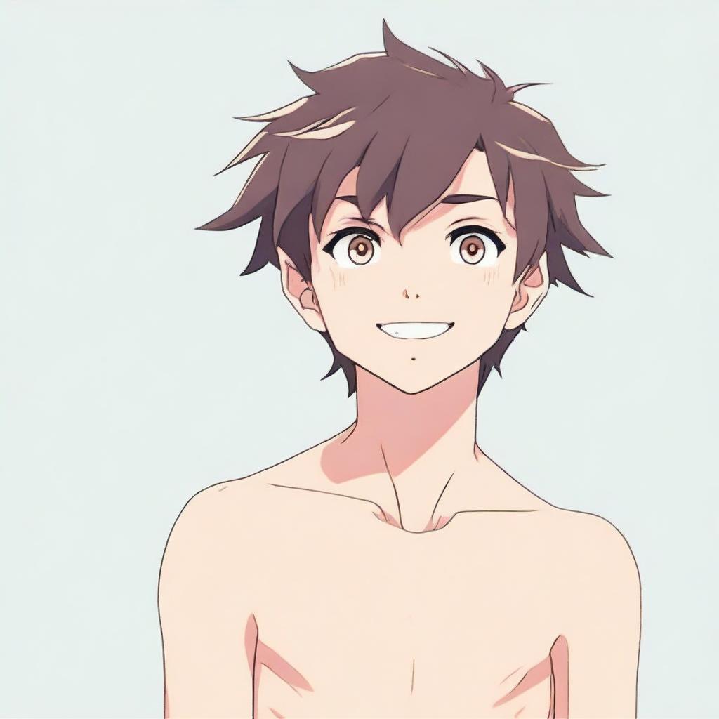 An anime-style teenage boy wearing only underwear