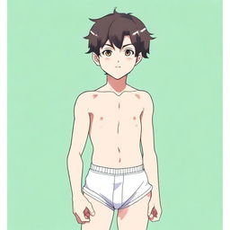 An anime-style teenage boy wearing only underwear