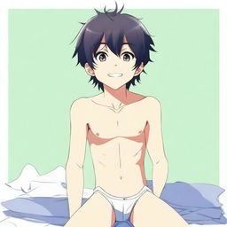 An anime-style boy wearing only underwear