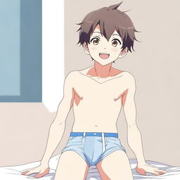 An anime-style boy wearing only underwear