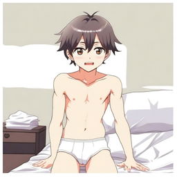 An anime-style boy wearing only underwear