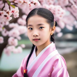 A cute 12-year-old girl dressed in traditional ancient Chinese clothing