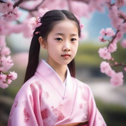 A cute 12-year-old girl dressed in traditional ancient Chinese clothing