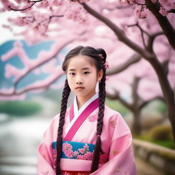 A cute 12-year-old girl dressed in traditional ancient Chinese clothing