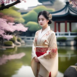 A traditional Chinese young girl wearing ancient attire, with intricate embroidery and delicate accessories