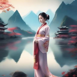 A young girl dressed in traditional Chinese ancient attire, embodying the essence of cultivation and immortality