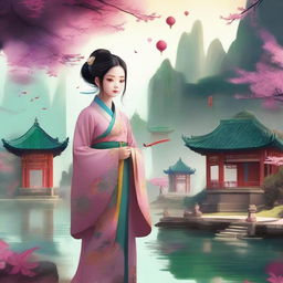 A young girl in traditional Chinese attire embarks on a mystical journey of cultivation and self-discovery