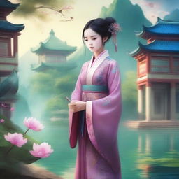 A young girl in traditional Chinese attire embarks on a mystical journey of cultivation and self-discovery