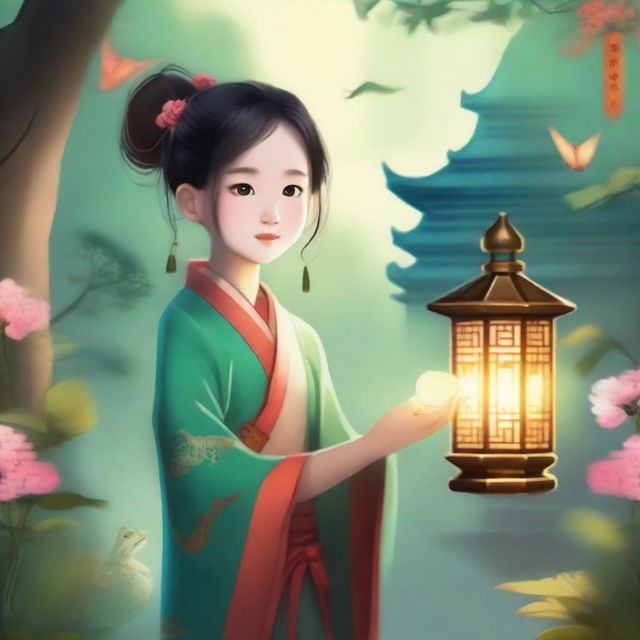 A young girl in traditional Chinese clothing embarks on a journey of cultivation and self-discovery in a mystical world filled with ancient temples, magical creatures, and lush landscapes