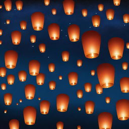 A night sky filled with floating Kongming lanterns