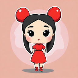 Create an illustration of Pucca in the style of a Funko Pop figure