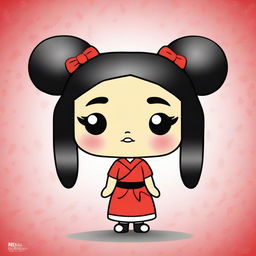 Create an illustration of Pucca in the style of a Funko Pop figure