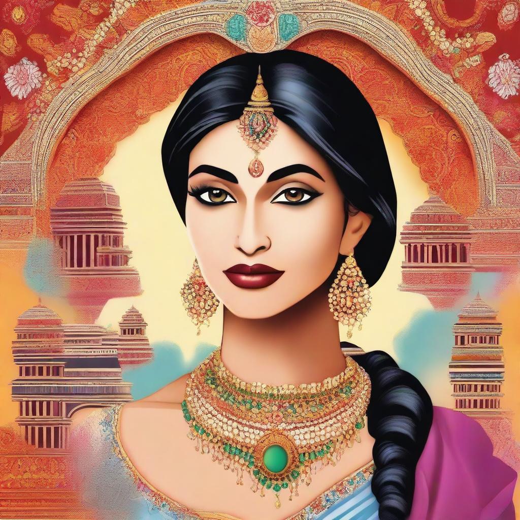 A beautiful Indian woman in stylish attire, with intricate jewelry and vibrant colors