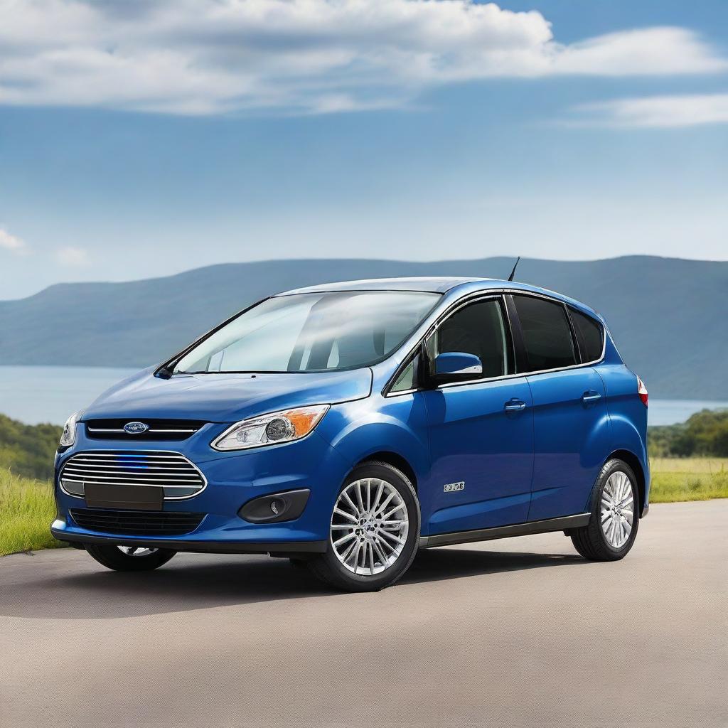 A high resolution photograph of a 2016 Ford C-Max Hybrid in navy blue color