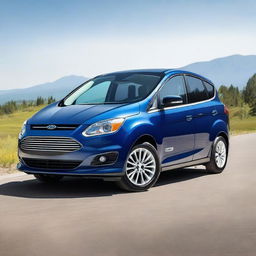 A high resolution photograph of a 2016 Ford C-Max Hybrid in navy blue color