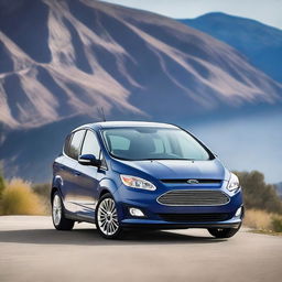 A high resolution photograph of a 2016 Ford C-Max Hybrid in navy blue color