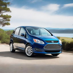 A high resolution photograph of a 2016 Ford C-Max Hybrid in navy blue color