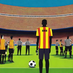 Design a movie poster for the film titled 'Barcelona FC: A Football VAR Referee Life