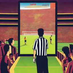 Design a movie poster for the film titled 'Barcelona FC: A Football VAR Referee Life