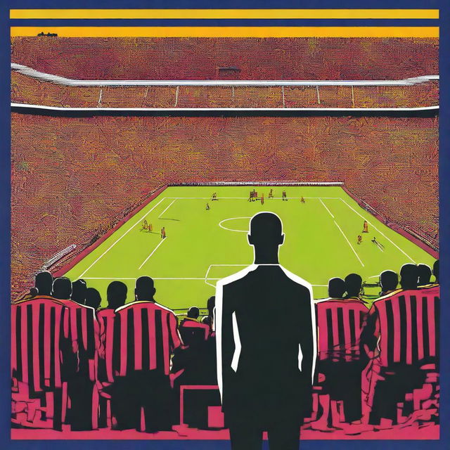 Design a movie poster for 'Barcelona FC: A Football VAR Referee Life' that captures the essence of football and the use of Video Assistant Referee (VAR) technology in the game