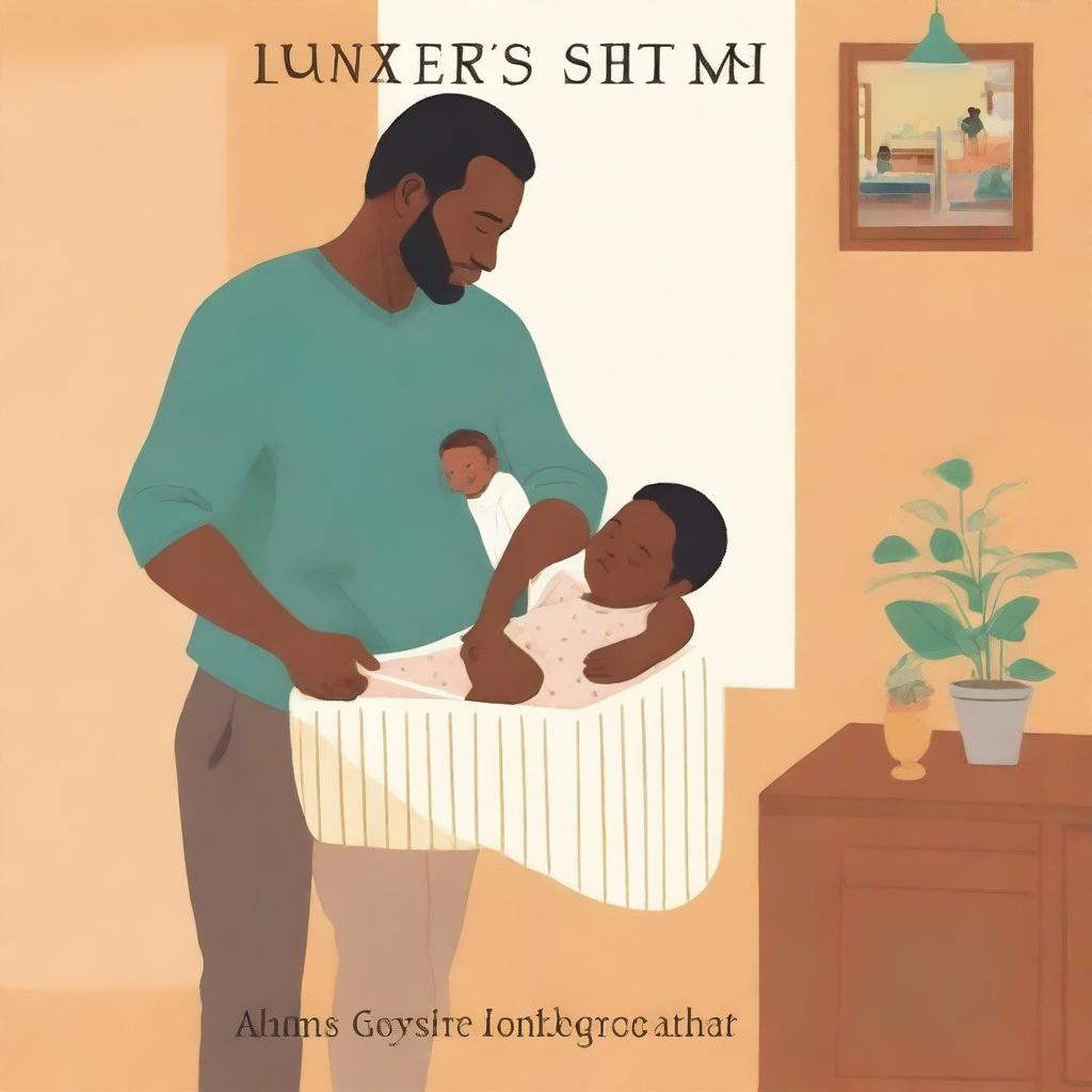 A book cover showing a father carrying a six-month-old baby in a bassinet while the mother is behind them inside a small apartment