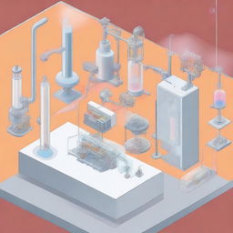 A detailed illustration of a synchrotron emitting radiation, being used for in-solution Small-Angle X-ray Scattering (SAXS) analysis