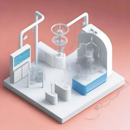 A detailed illustration of a synchrotron emitting radiation, being used for in-solution Small-Angle X-ray Scattering (SAXS) analysis