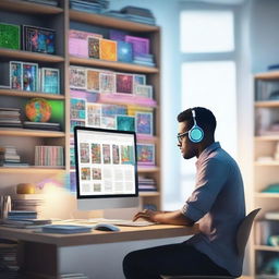 A man sitting at a desk, focused intently on his laptop, generating AI images