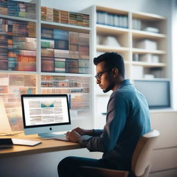 A man sitting at a desk, focused intently on his laptop, generating AI images