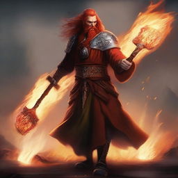 Create an image of a Fire Genasi cleric wielding axes