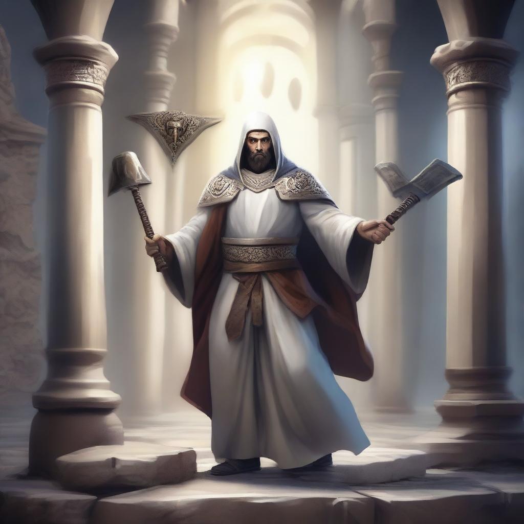 Create an image of a cleric wielding axes