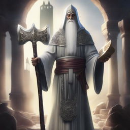 Create an image of a cleric wielding axes