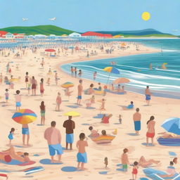 A vibrant and cheerful scene of people enjoying a day at the beach