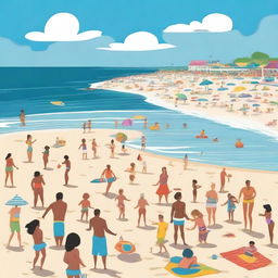 A vibrant and cheerful scene of people enjoying a day at the beach