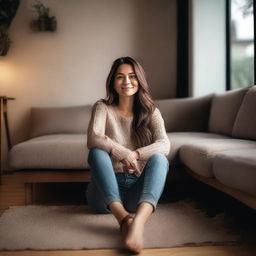 A woman sitting with her legs open towards the camera