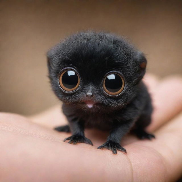 Adorable tiny creature as small as a foot, with its cute black color and big eyes