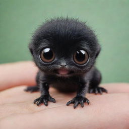 Adorable tiny creature as small as a foot, with its cute black color and big eyes