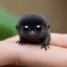 Adorable tiny creature as small as a foot, with its cute black color and big eyes