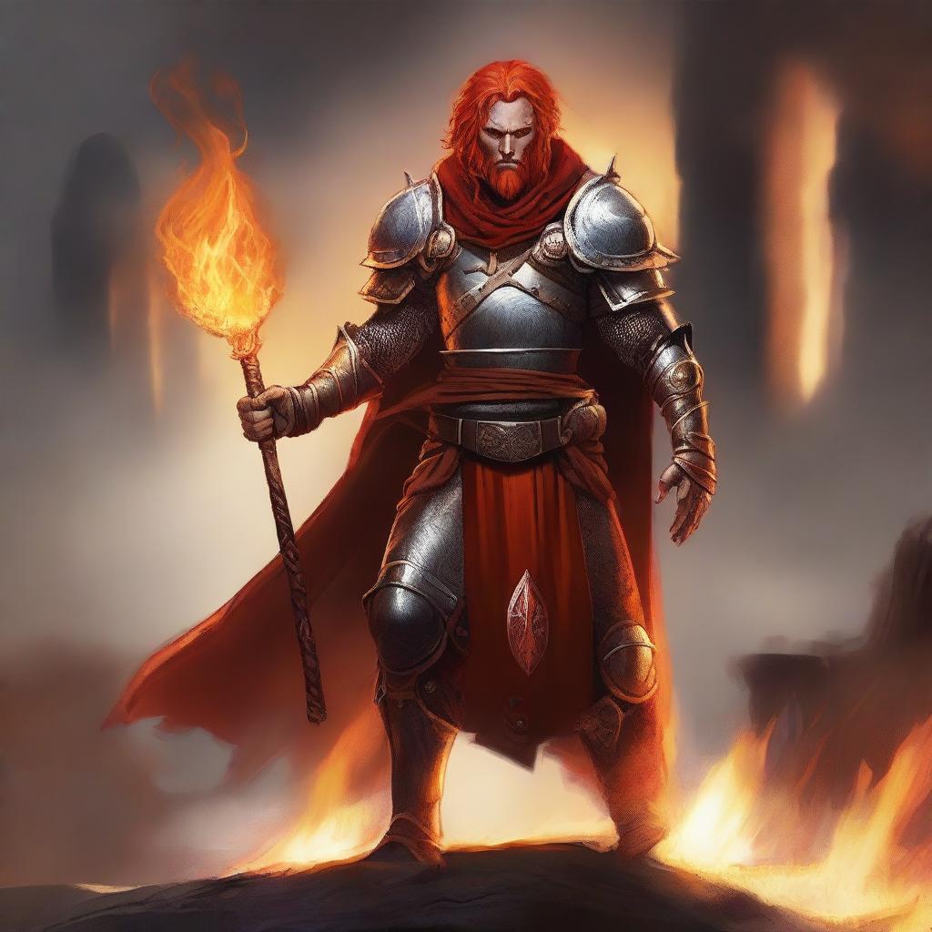 Create an image of a Fire Genasi warrior cleric