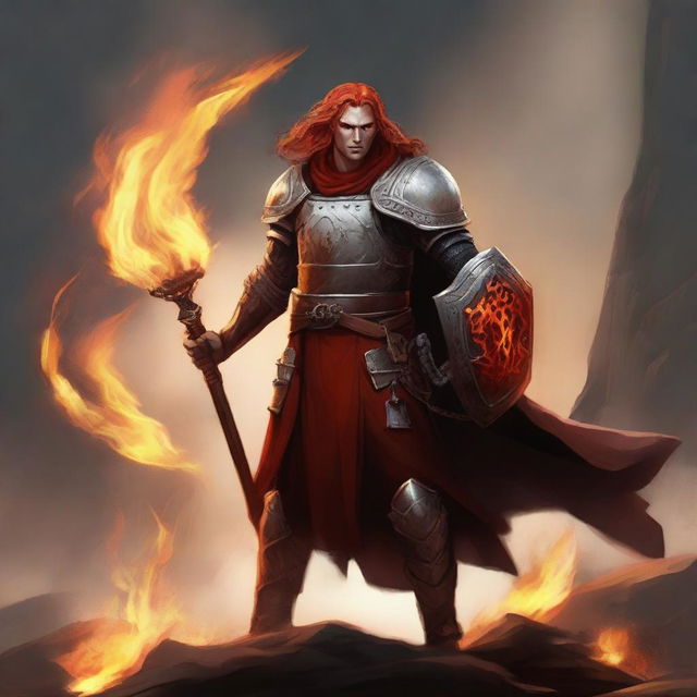 Create an image of a Fire Genasi warrior cleric