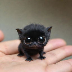 Adorable tiny creature as small as a foot, with its cute black color and big eyes