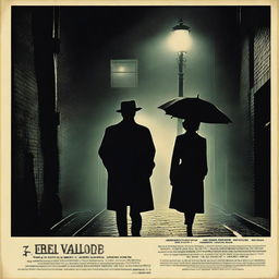 A captivating romance mystery film poster featuring a couple standing under a streetlamp on a foggy night