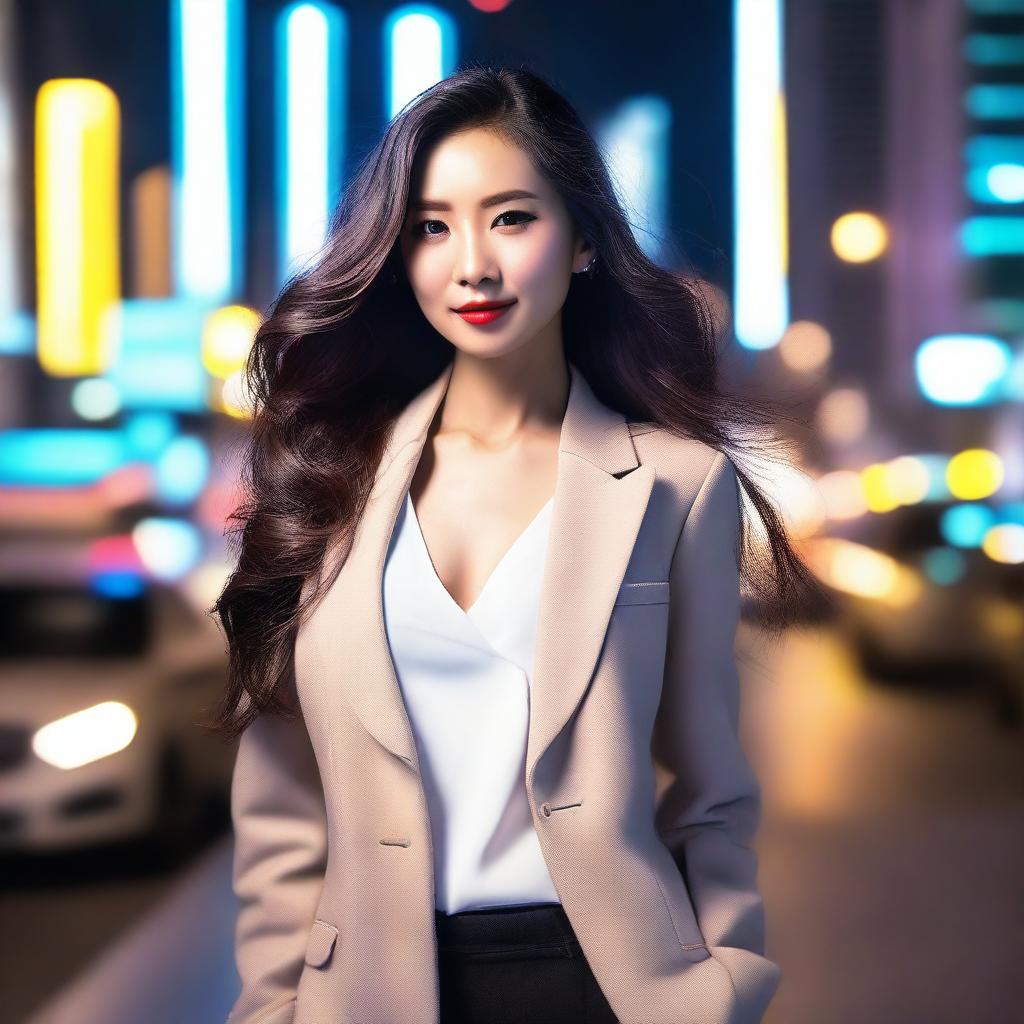 A beautiful Asian woman with a confident and captivating presence